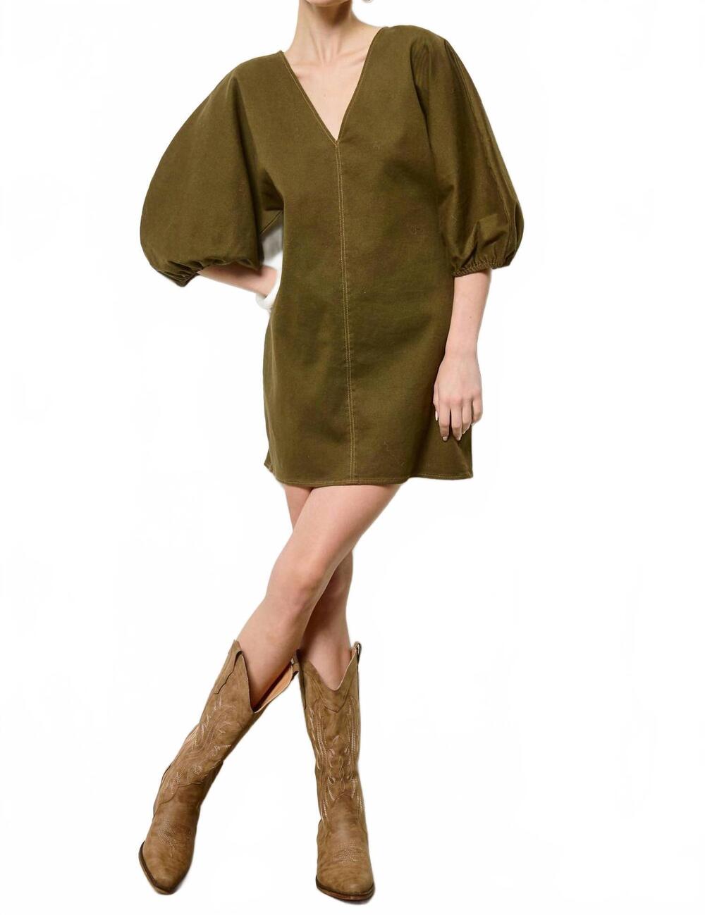 NEW MIMOSA emma balloon sleeve mini dress in olive